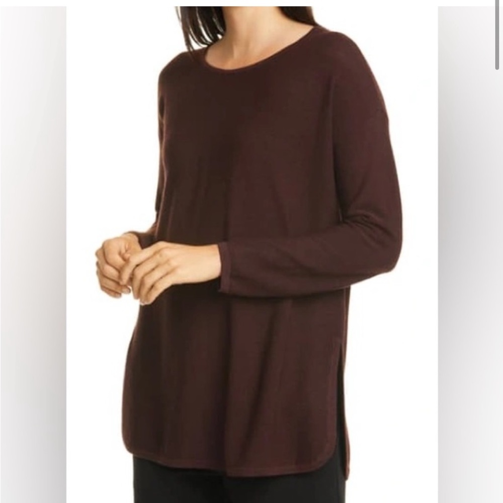 Eileen Fisher Casis Crewneck Ultrafine Merino Wool in Brown Size L